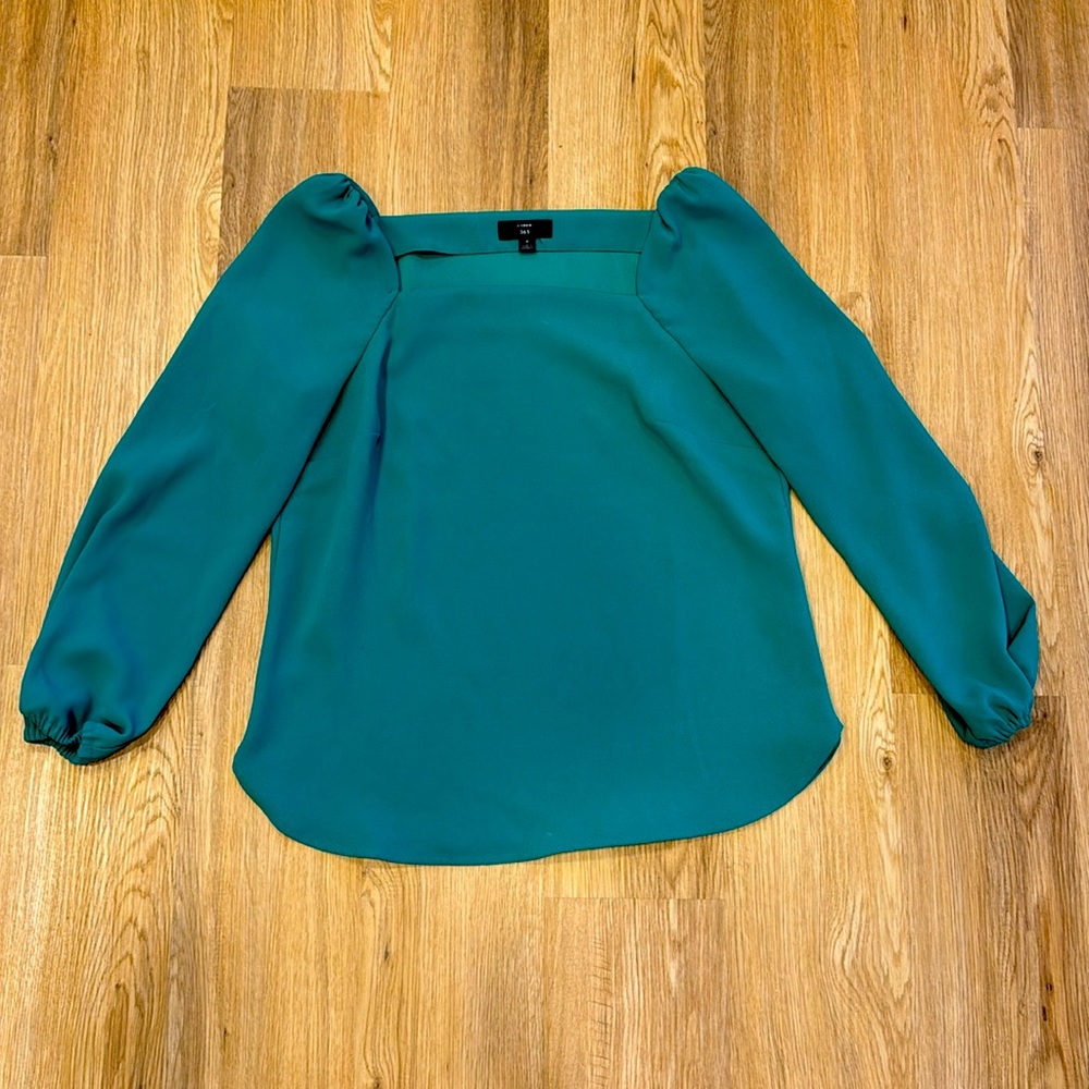 J Crew Kelly Green Square Neck Long Sleeve Blouse size 4/Small